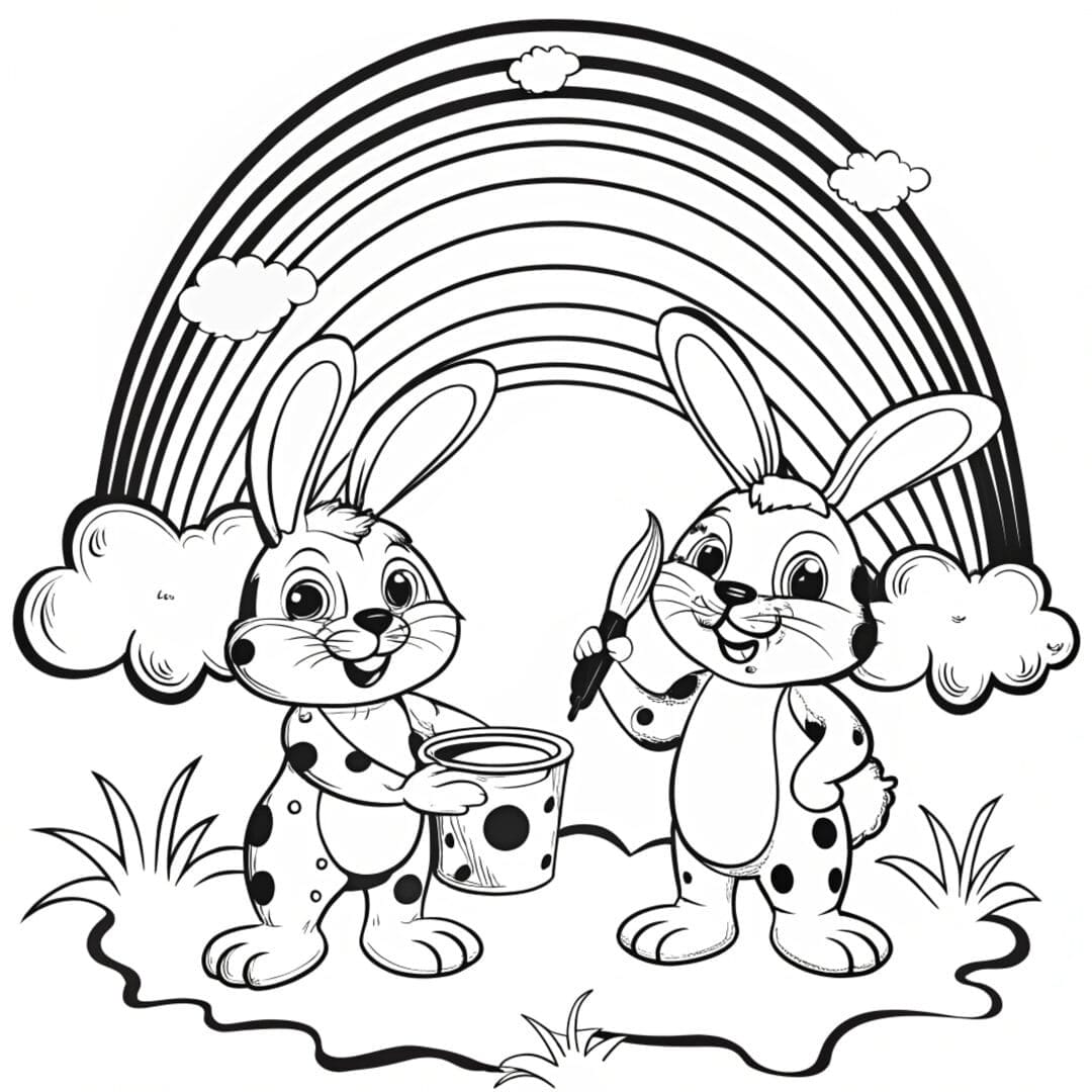 Sunny bunnies painting a rainbow, sunny bunnies colouring sheets