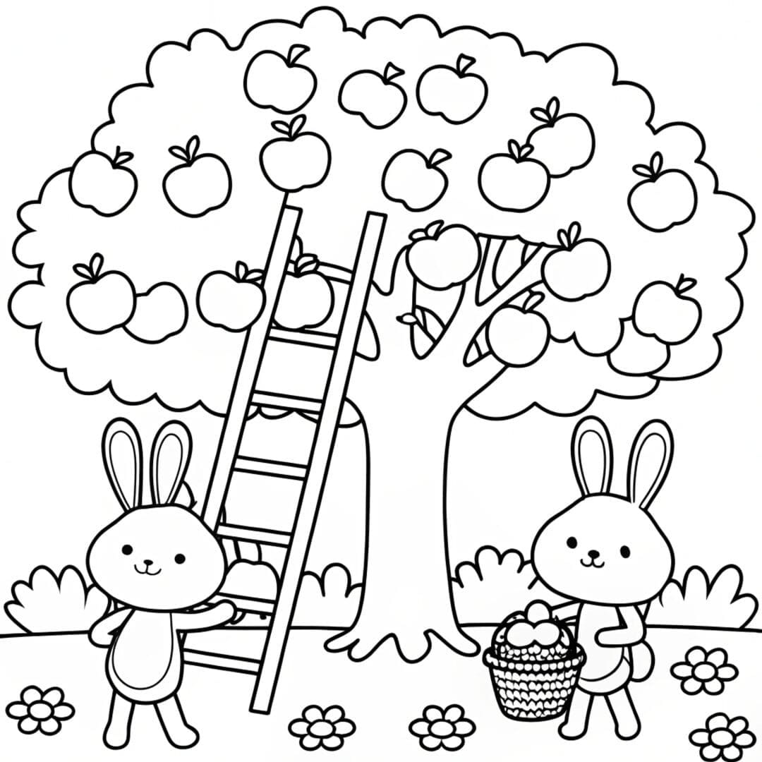 Sunny bunnies picking fruits, sunny bunnies colouring sheets