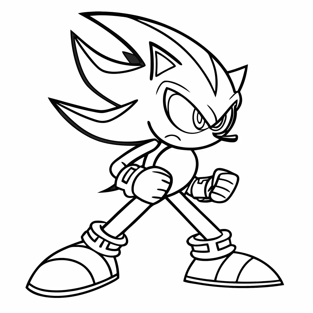 a-fierce-shadow-sonic-in-battle-sonic color page A fierce Shadow Sonic preparing for battle, energy radiating from him – shadow sonic color page