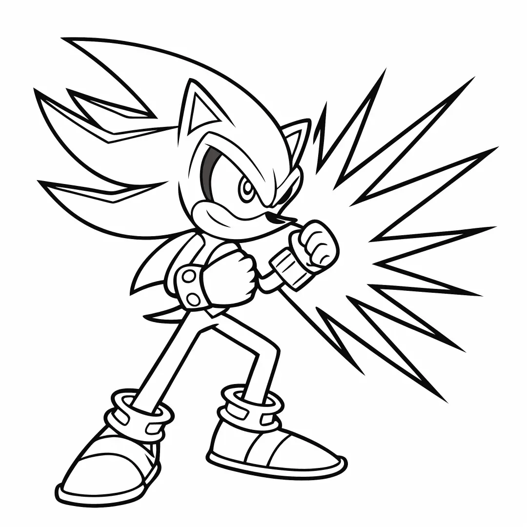 A fierce Shadow Sonic preparing for battle, energy radiating from him – shadow sonic color page
