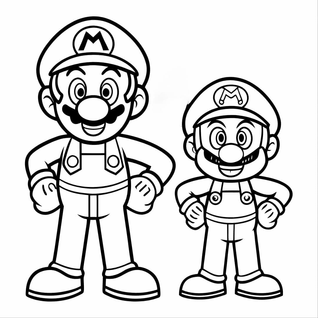 Mario and Sonic celebrating a victory, smiling with thumbs up – Mario and Sonic coloring page