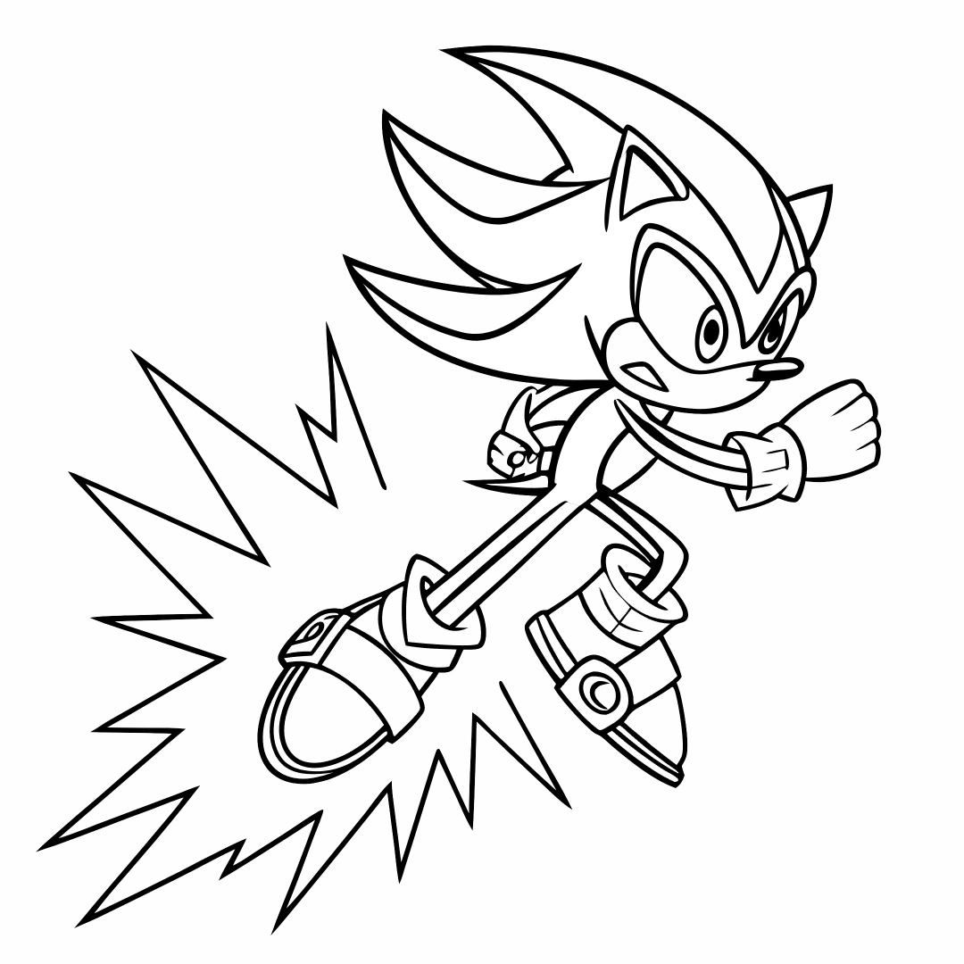Shadow Sonic leaping through the air, his hover shoes glowing with energy – shadow sonic color page